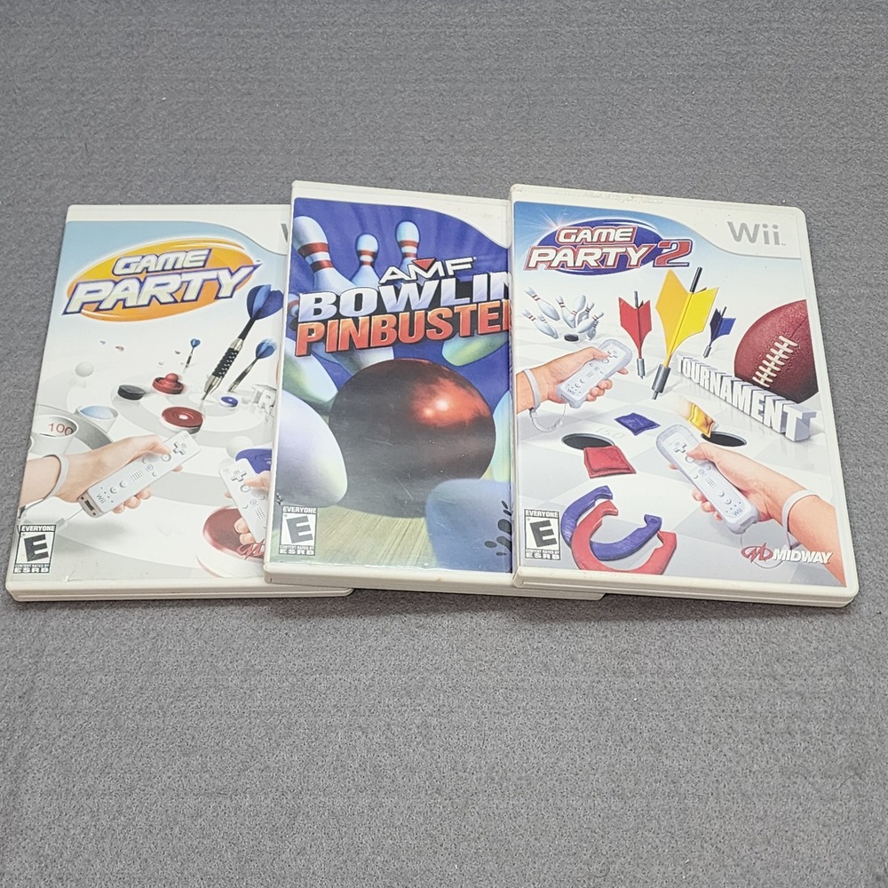 Nintendo Wii Game‎ Bundle Game Party 1 & 2 AMF Bowling Pinbusters CIB Tested
